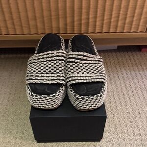 Rag & Bone Black and Cream Woven Mules
